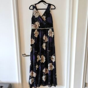 Black and floral floor length gown